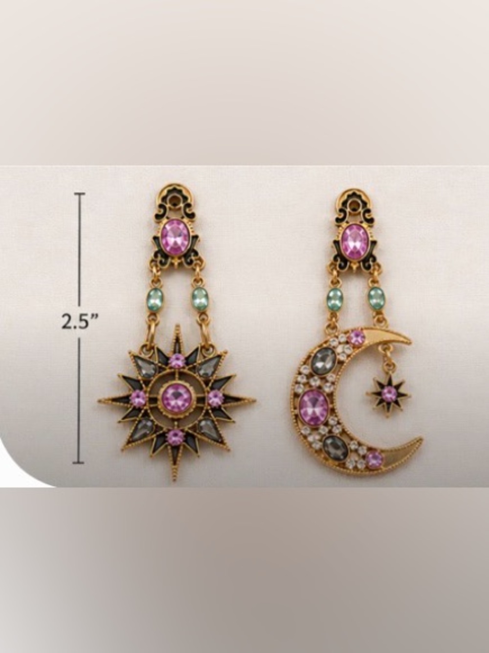 Gold-Tone Pink Gem Starburst Drop Earrings - Picture 4 of 5